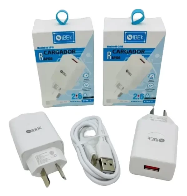 Producto - Cargador Rápido Ibek Ib-2610 2.6a Con Cable Usb Tipo C Blanco
