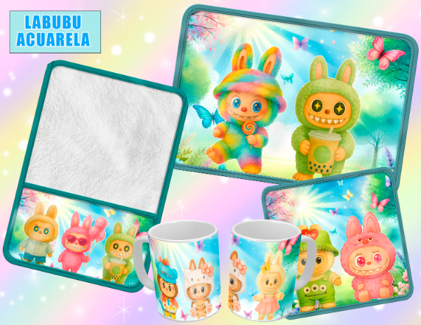 Producto - SET DE 4 ELEMENTOS LABUBU ACUARELA