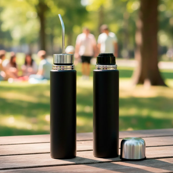 Producto - Termo Mate Autocebante 2en1 Acero Inoxidable Negro 500ml