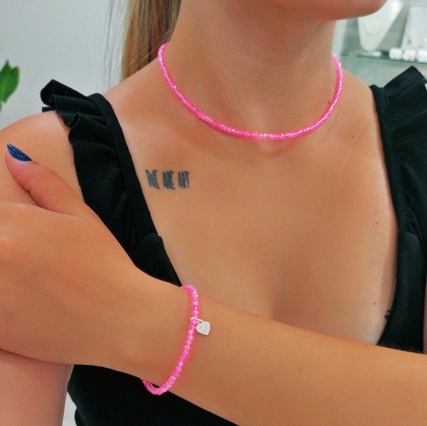 Producto - Pulsera cristales fucsia con dije corazón