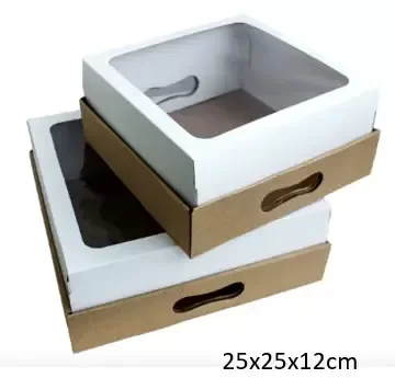 Producto - Caja 25X25X12cm bandeja con base microcorrugado con tapa visor
