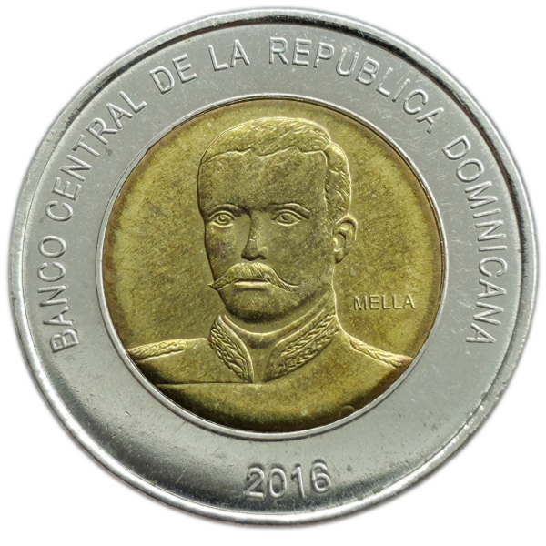 Producto - Republica Dominicana 10 Pesos 2016 Ramón Mella Km#106 XF+
