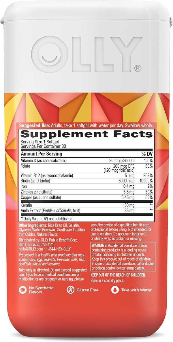 Producto - OLLY Ultra Strength Hair Softgels (30 capsulas) - 6