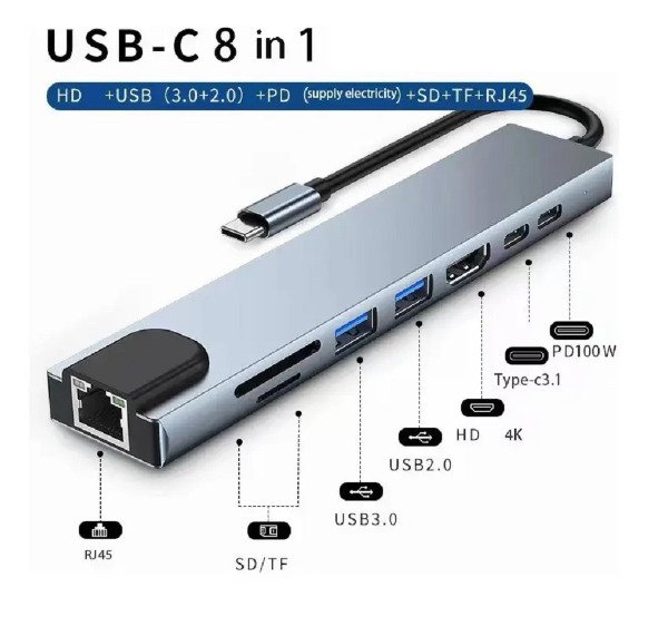 Producto - Hub usb 8 en 1 con RJ45 y HDMI - 1