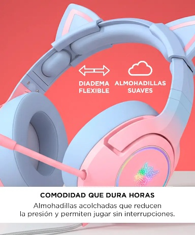 Producto - Auricular c/microfono -acolchados -gamer -3.5mm + usb -diseño de orejas De Gato - 2