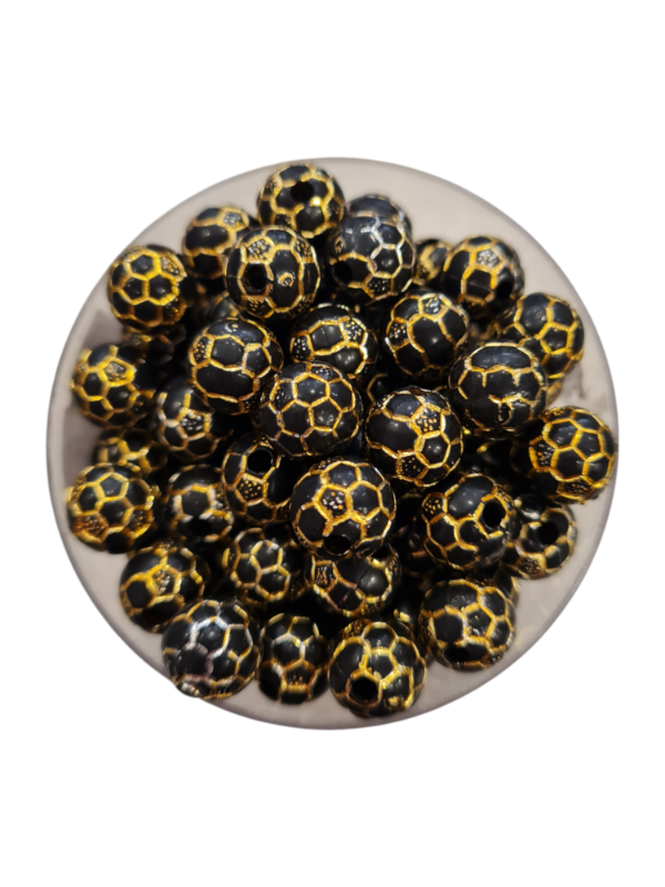 Producto - CUENTAS PELOTA DE FUTBOL NEGRO CON DORADO