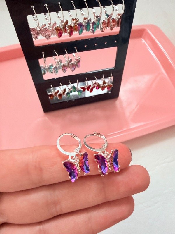 Producto - Aritos mariposa tornasolada acero