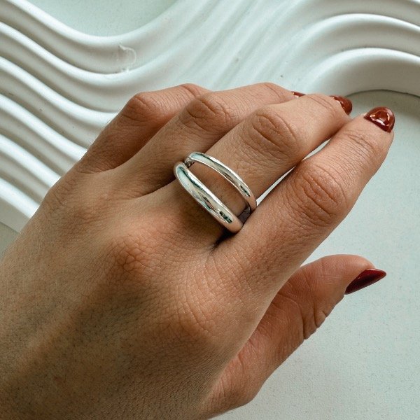 Producto - Anillo doble chunky plateado