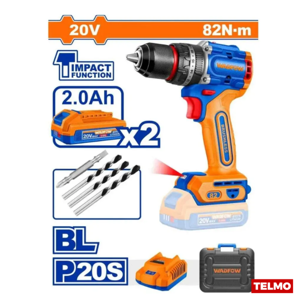 Producto - Taladro Atornillador Brushless 20v 82nm + 2 Bat 2ah + Carg WCDP82854 - Wadfow