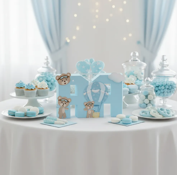 Producto - Kit Imprimible Letras 3D Osito Globo Aerostático Celeste