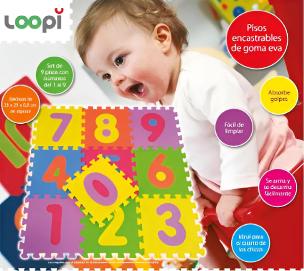 Producto - LOOPI PISO DE GOMA NÚMEROS 29cm x 29cm (9 PIEZAS)