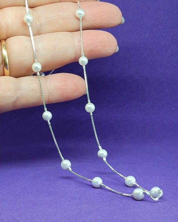 Producto - Collar de Plata 925 - Cadena Veneciana con Perlas de río intercaladas - CO 732 - 0