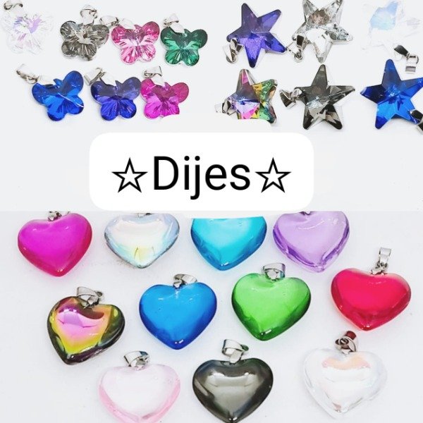 Producto - 36 dijes corazones estrellas mariposa colores