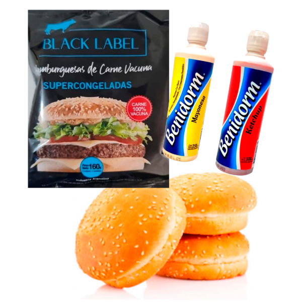 Producto - 60 Hamburguesas Clasicas BlackLabel (80gr) + Pan y aderezos