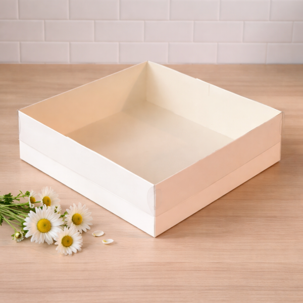 Producto - Caja para cheesecake con tapa de acetato transparente 25x25x7,5