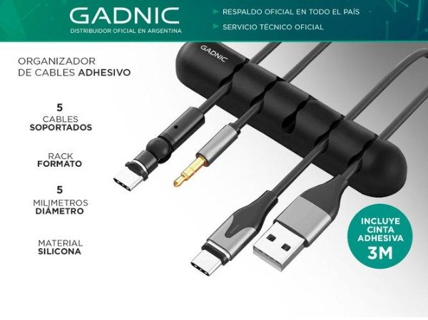 Producto - Organizador de cables adhesivo -formato rack -5 cables -5mm -silicona