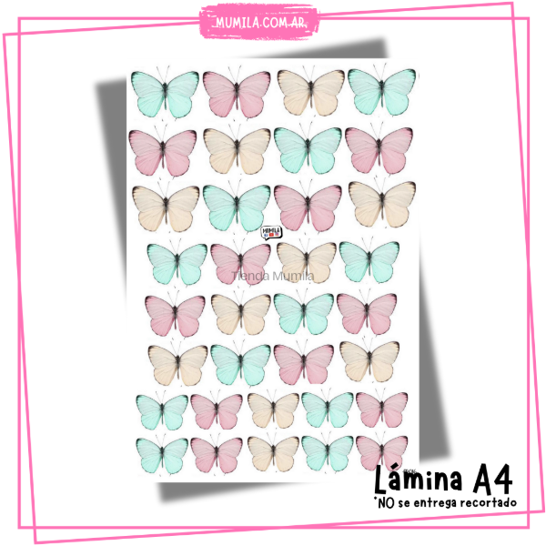 Producto - Mariposas comestibles M016 Lámina mariposas pastel
