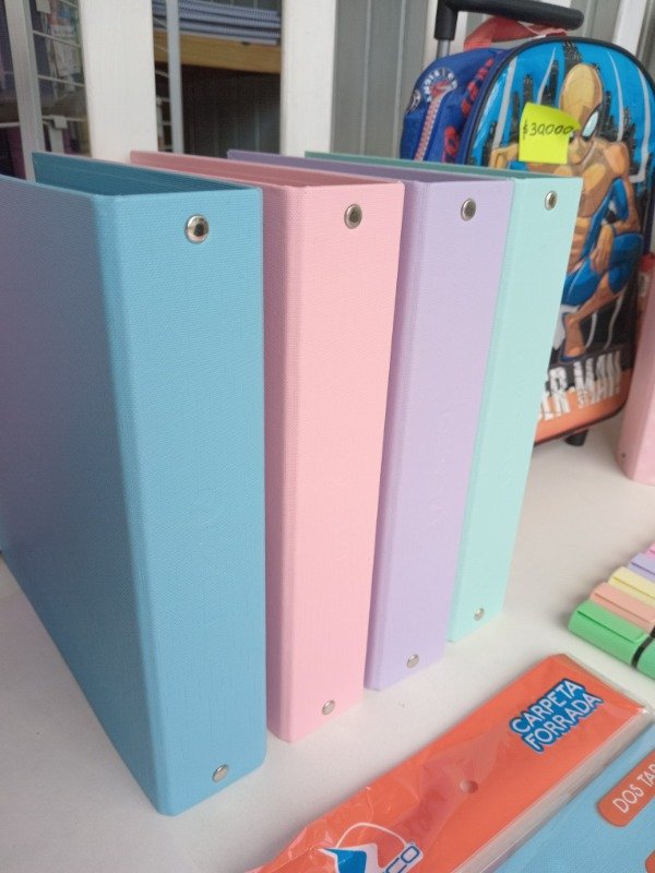 Producto - Carpeta Color Pastel 3 anillos Escolar Forrada Ezco