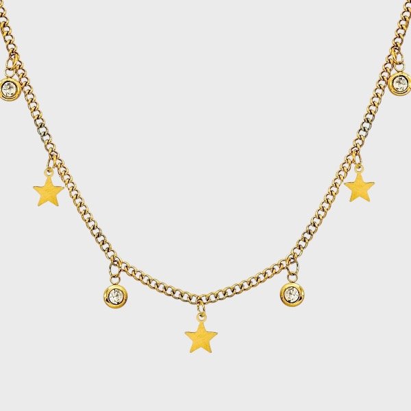 Producto - Collar de acero dorado - Dijes - Estrellas
