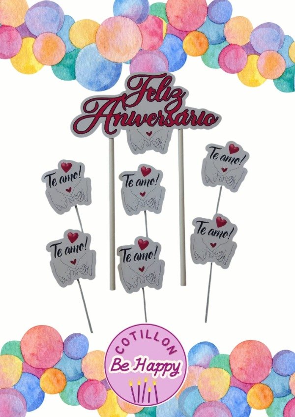 Producto - Decoración para torta Aniversario, TE AMO