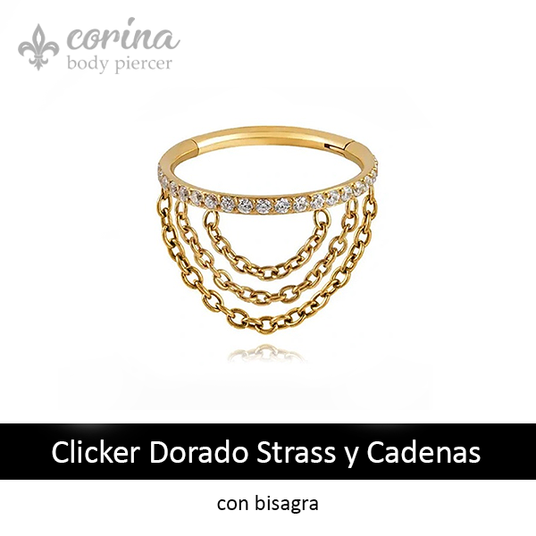 Producto - Clicker Dorado Strass y Cadenas