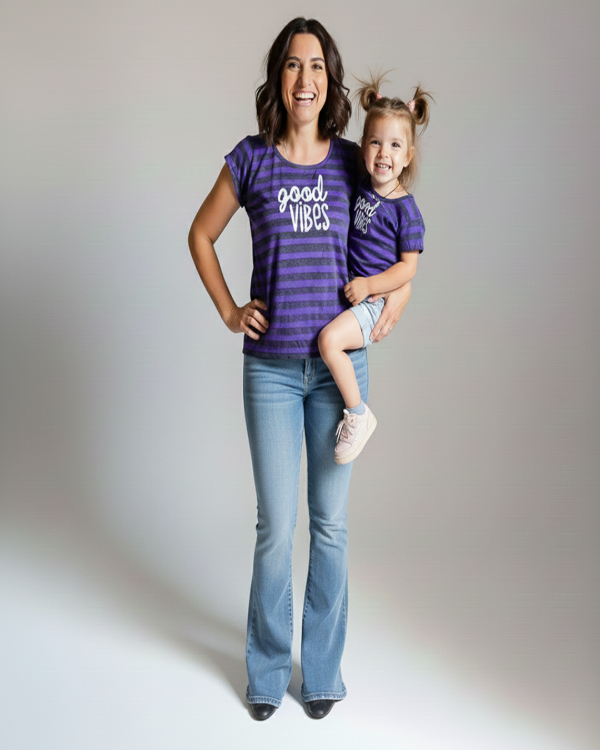 Producto - Remera de Algodón Rayado Violeta y Gris - Vibra - 0