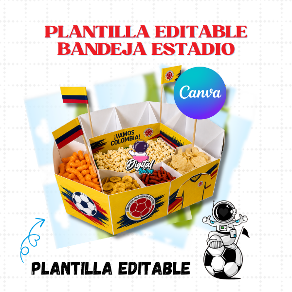 Producto - Plantilla Molde Editable Canva Bandeja Estadio Digitalbaires