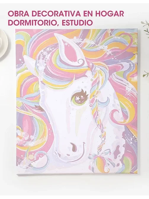 Producto - Bastidor con dibujo de unicornio para pintar POR NÚMERO + pintura + pinceles - 3