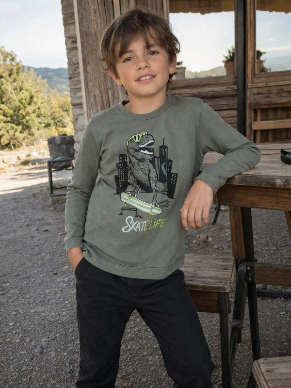Producto - Remera algodón dino verde militar