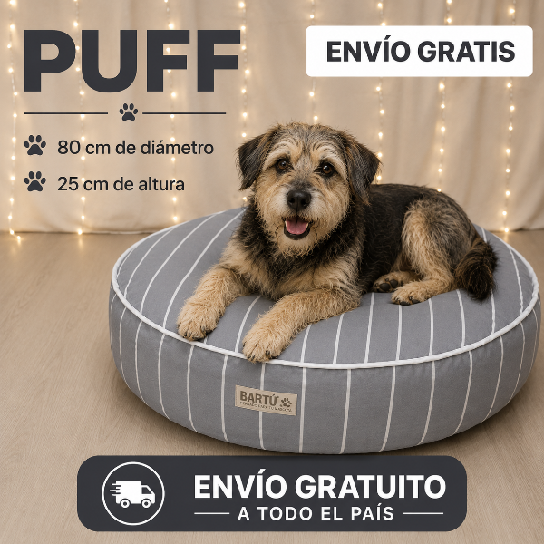 Producto - COLCHÓN PUFF REDONDO RAYADO GRIS Y BLANCO DE 80cm.x25cm.