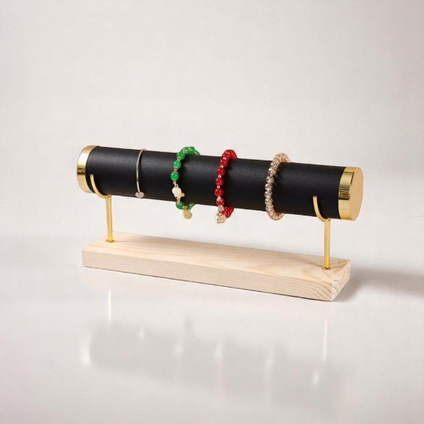 Producto - exhibidor porta pulsera Negro Dorado madera importado