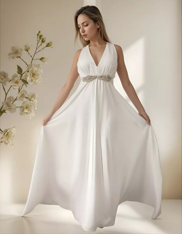 Producto - Vestido largo Novia Gasa cintura con stras