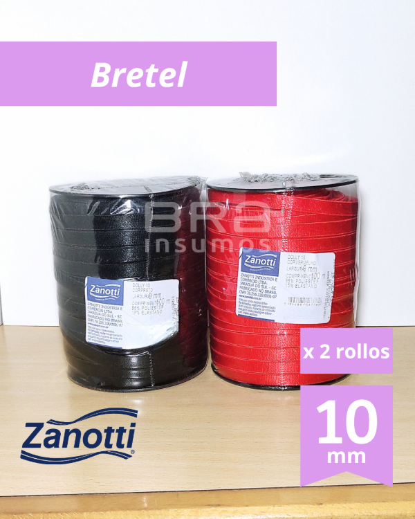 Producto - Combo Bretel Dolly 10 Zanotti - Negro y Rojo (x 1 Rollo de 100 Mts c/u)