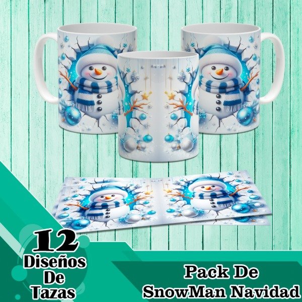 Producto - Diseños Digitales / Plantillas Para Tazas De SnowMan Navidad