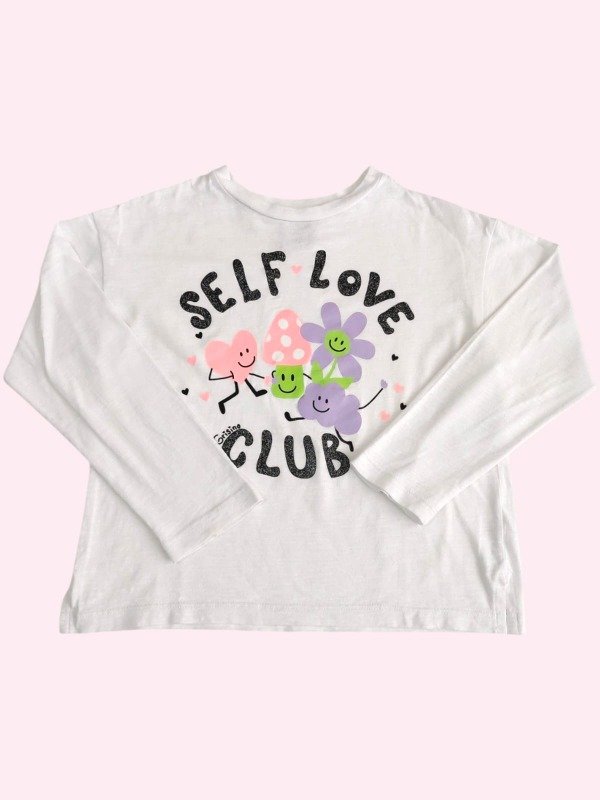 Producto - Remera manga larga blanca con dibujo Self Love Grisino 7/8 años