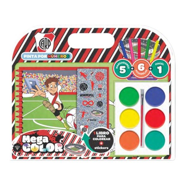 Producto - Libro para pintar anillado con 6 acuarelas 5 marcadores pincel y stickers river