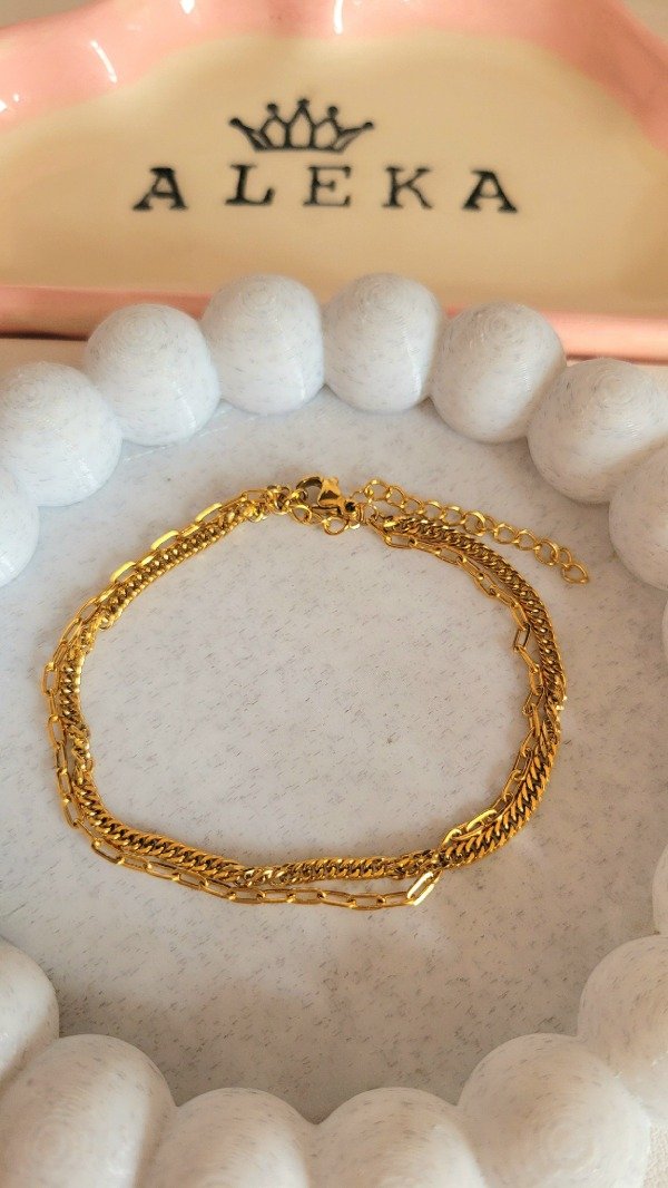Producto - Pulsera doble cadena de acero dorado - 2