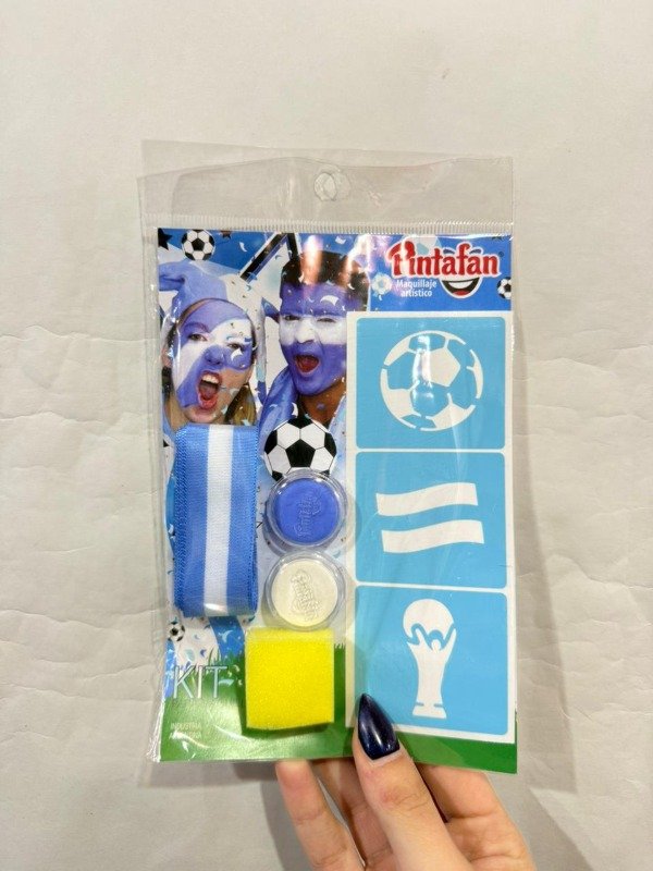 Producto - KIT DE MAQUILLAJE / VINCHA / STENCIL ARGENTINA "MUNDIAL"