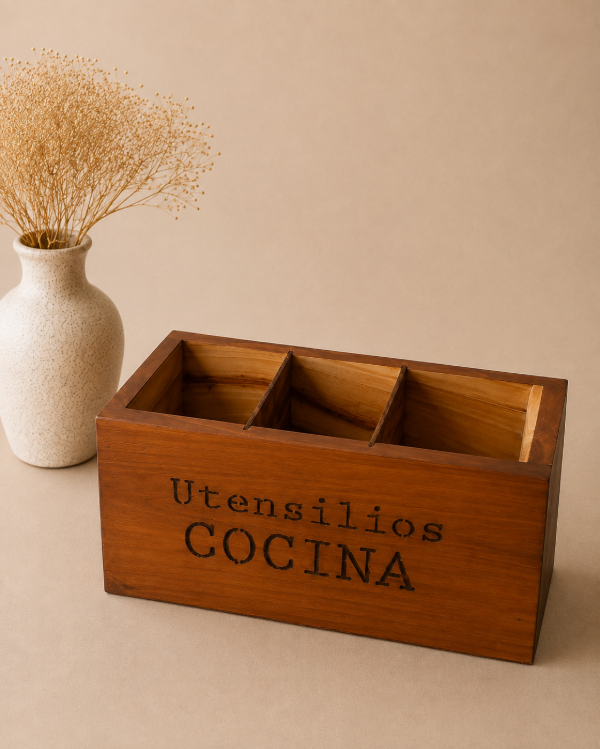 Producto - cajón en madera para utensilios de cocina color betún