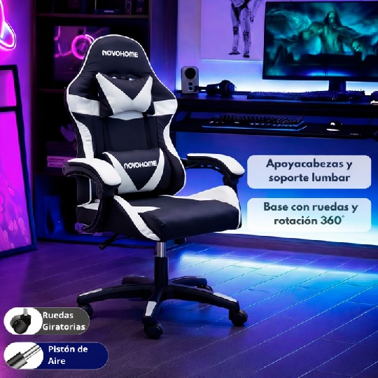 Producto - Silla gamer -apoyabrazos acolchonados -5 ruedas -respaldo alto - NH-GC505