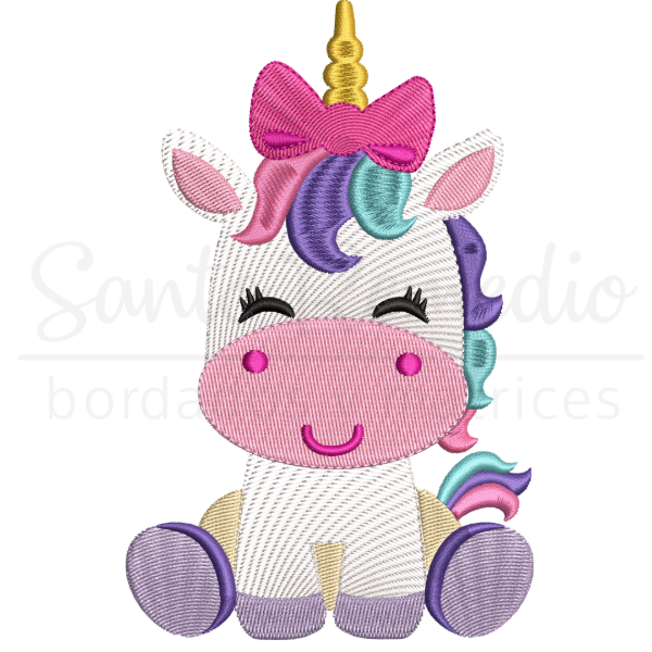Producto - Unicornio con moño 14cm matriz de bordado