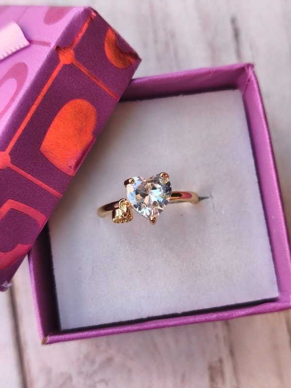 Producto - Anillo Dorado corazón con strass colgante - 0