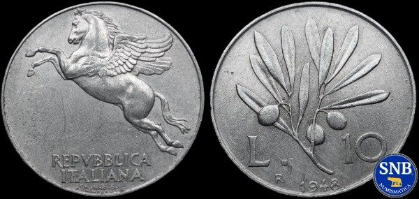 Producto - Italia - 10 Liras (1948) KM #90 [VF+] - Restauración Soberana