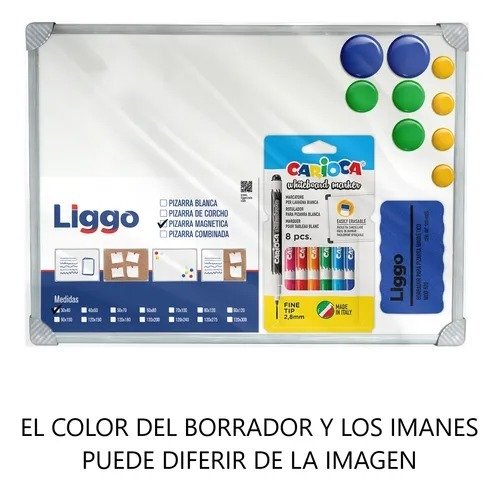 Producto - PIZARRA BLANCA MAGNETICA 30x40 + IMANES + BORRADOR + 8 MARCADORES