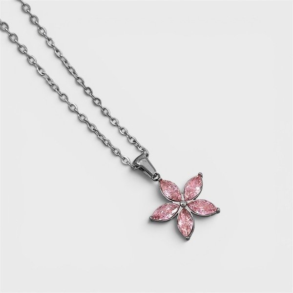Producto - Collar de acero quirúrgico con dije flor rosa
