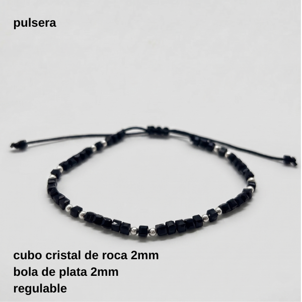 Producto - PULS #FP - Puls tejida cristal de roca cuadrado 2mm y bola de plata 2mm (DOLAR)