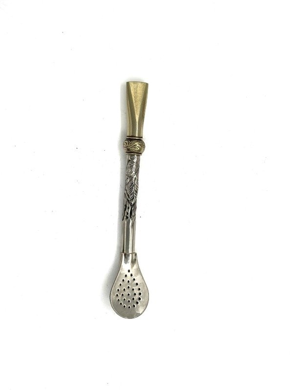 Producto - BOMBILLON ALPACA W8 CINCELADO HOJAS CON ESFERA PICO DORADO