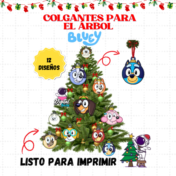 Producto - Colgantes para el Arbol de Navidad, Bluey. DigitalBaires
