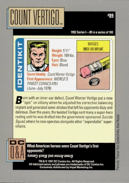 Producto - 1992 Impel DC Comics Cosmic #89 - Count Vertigo - 1