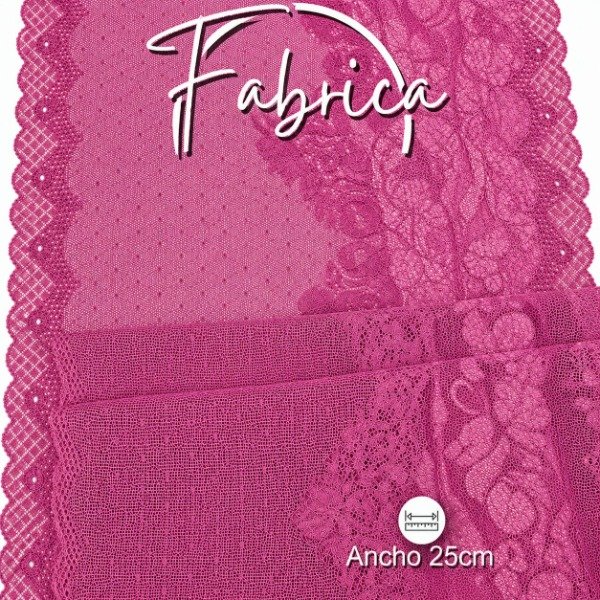 Producto - PS346 Puntilla Rosa Viejo intenso simil tul bordado con Lurex. Medida: 25cm